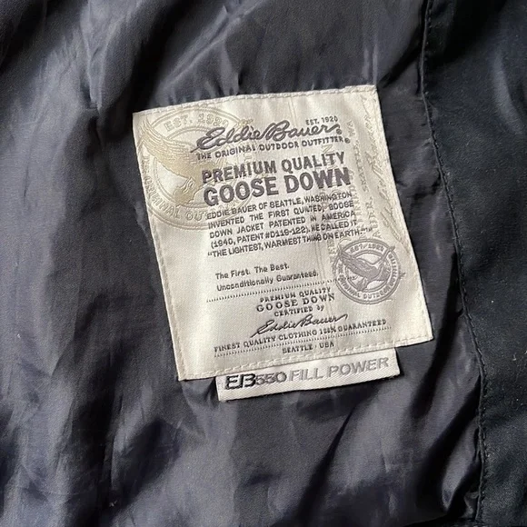 EUC Men’s Eddie Bauer Premium Goose Down EB550 Black Puffer Jacket SZ Tall Large